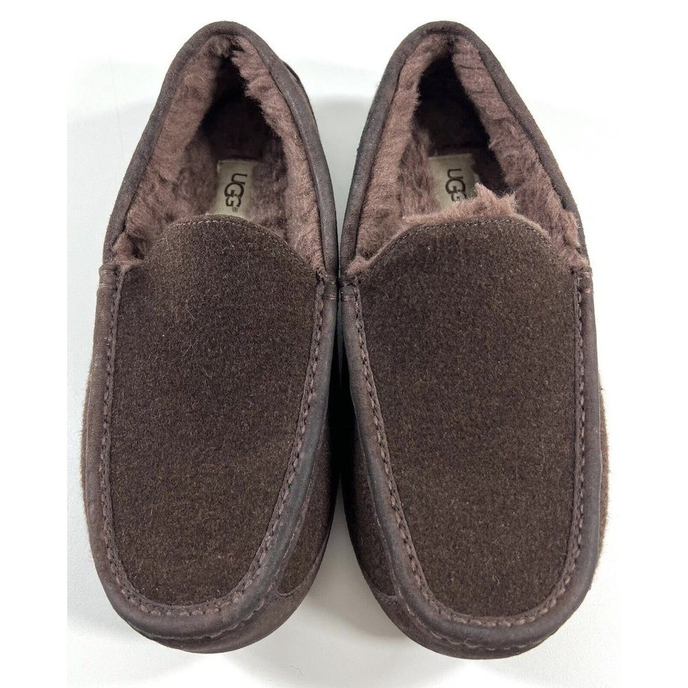 UGG Ascot Wool Suede Leather Slipper Mens Size 9 Shearling Lined Brown